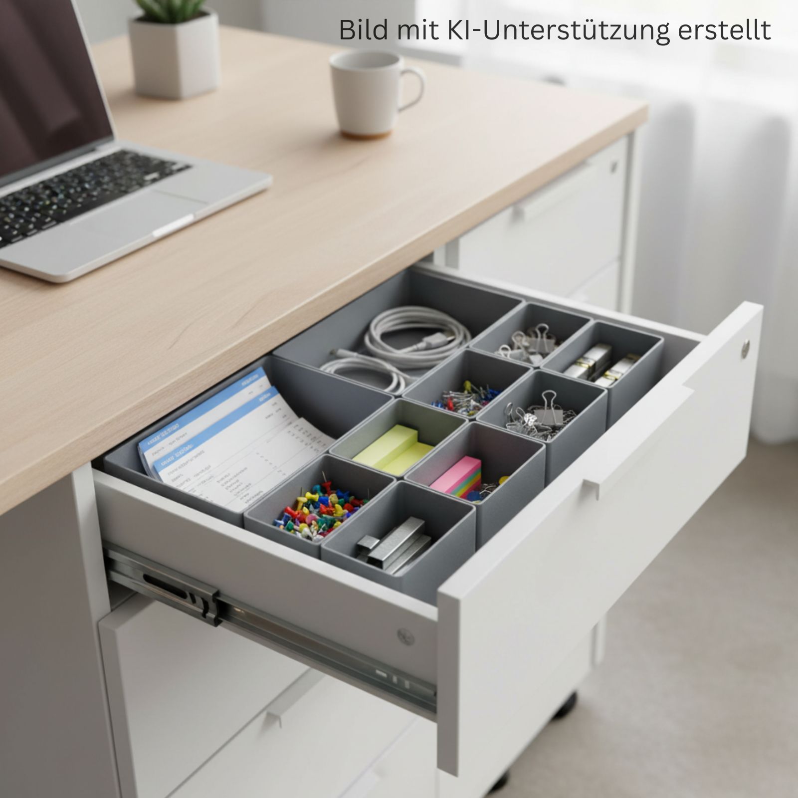 Schublade mit Büromaterial befüllten Einsatzkästen