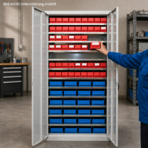 Systemplatte mit Sichtlagerboxen.
