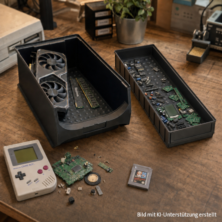 Materialien für Gaming-Bastler in Sichtlagerboxen und Industrieboxen